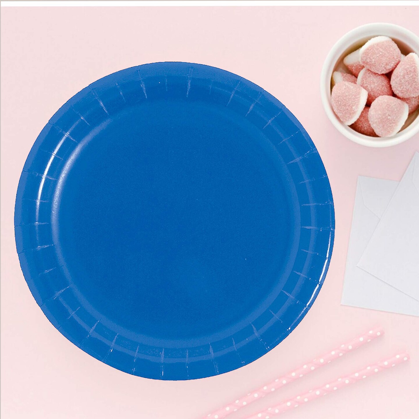 24 Count Blue Solid Color Round Dessert Plates 7 Inch for Birthday Snacks