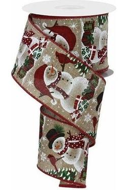 2.5&#x22; Snowman Cardinal Ribbon: Light Beige (10 Yards)