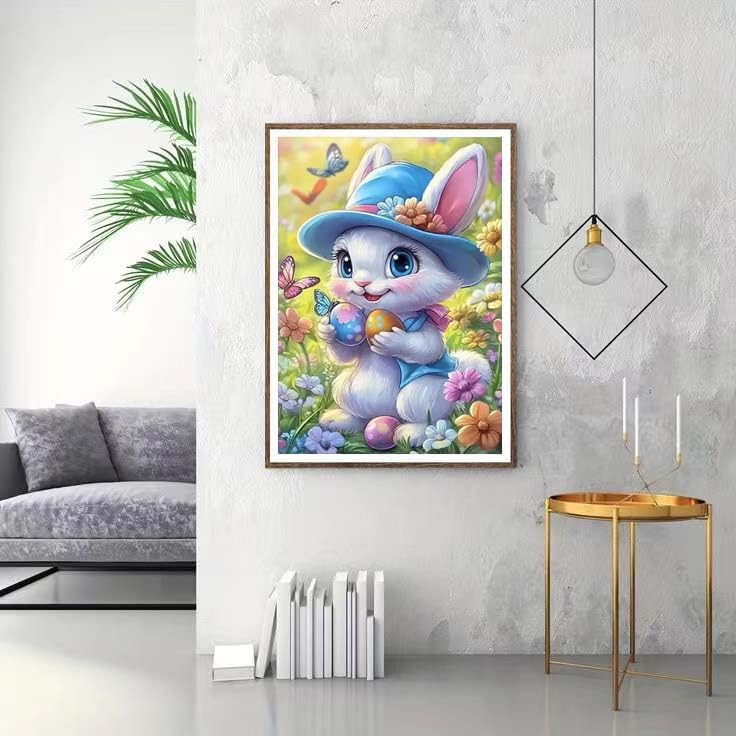 Easter Bunny Diamond Painting Kits,DIY Round Diamond Art Kits for Butterfly Cute Rabbit 5D Full Drill Diamond Dots Paint by Numbers Kit for Adults Home Wall Decor 12 X 16Inch
