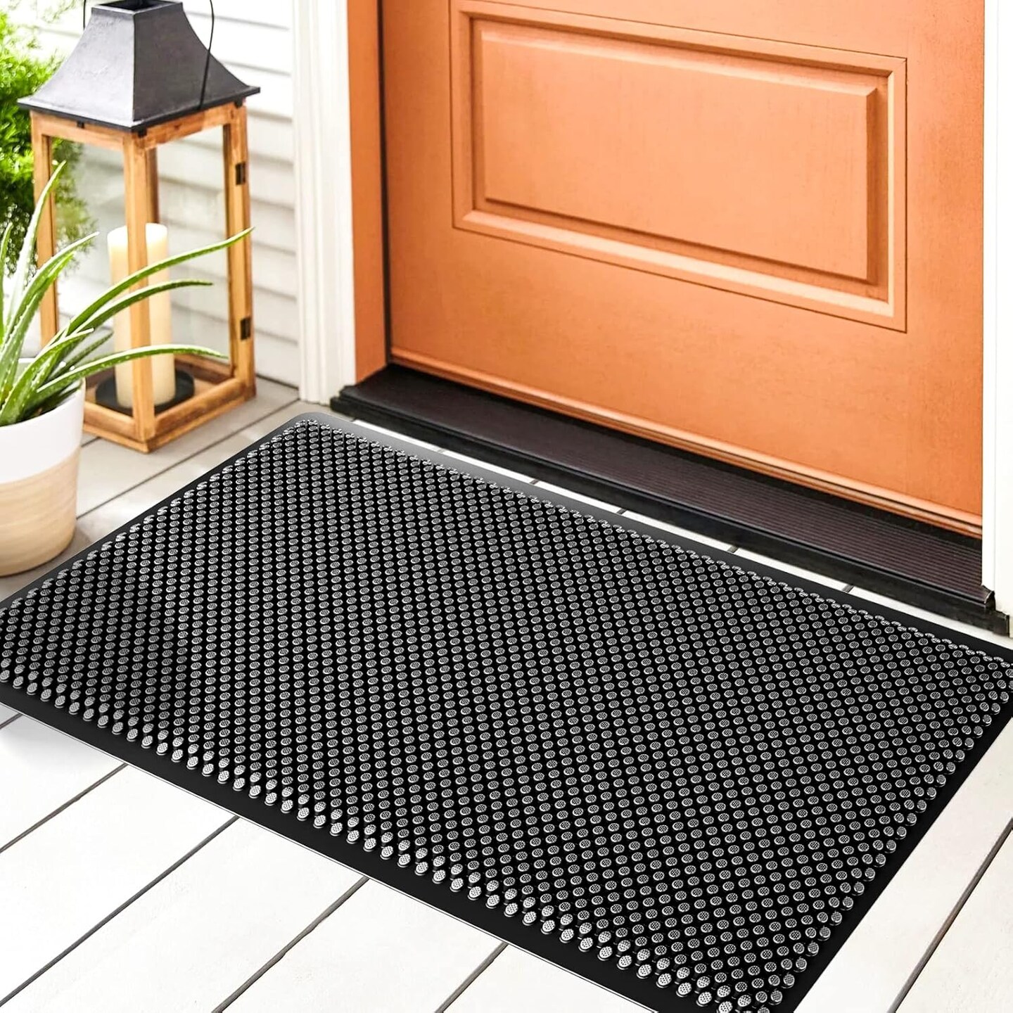 Outdoor Door Mat, 30&#x27;&#x27; x 17&#x27;&#x27; Silicone Scraper, Non-Slip Washable Weatherproof Entrance Mat, Low-Profile Shoe Cleaner for Indoor or Outdoor Use, Black