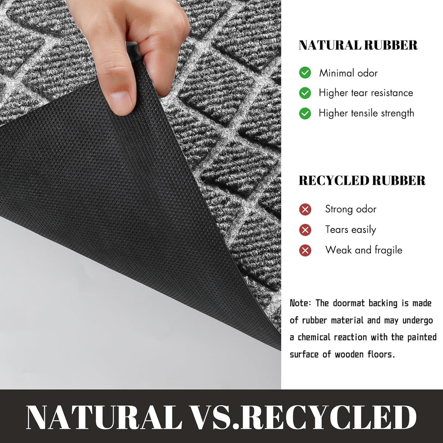 Front Door Mat Outside Entrance, All-Weather All-Season Welcome Doormat Outdoor Indoor, Natural Rubber, Stain and Fade Resistant, Low Profile, Easy Clean Patio Porch Mat, 29.5x17, Gray