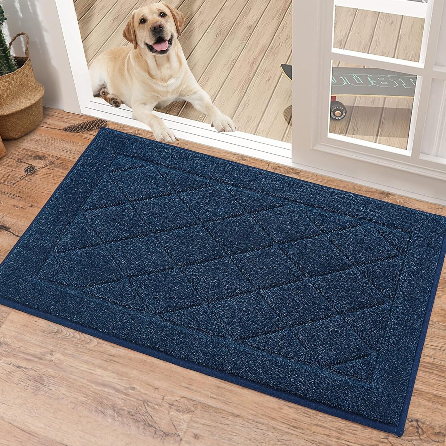 Dirt Trapper Door Mat 20" x 32", Doormat Non-Slip Entryway Rugs Washable, Dog Door Mat Stain Resistant and Absorbent Welcome Floor Mat for Front Back Door, Muddy Wet Shoes & Paws, Navy Blue