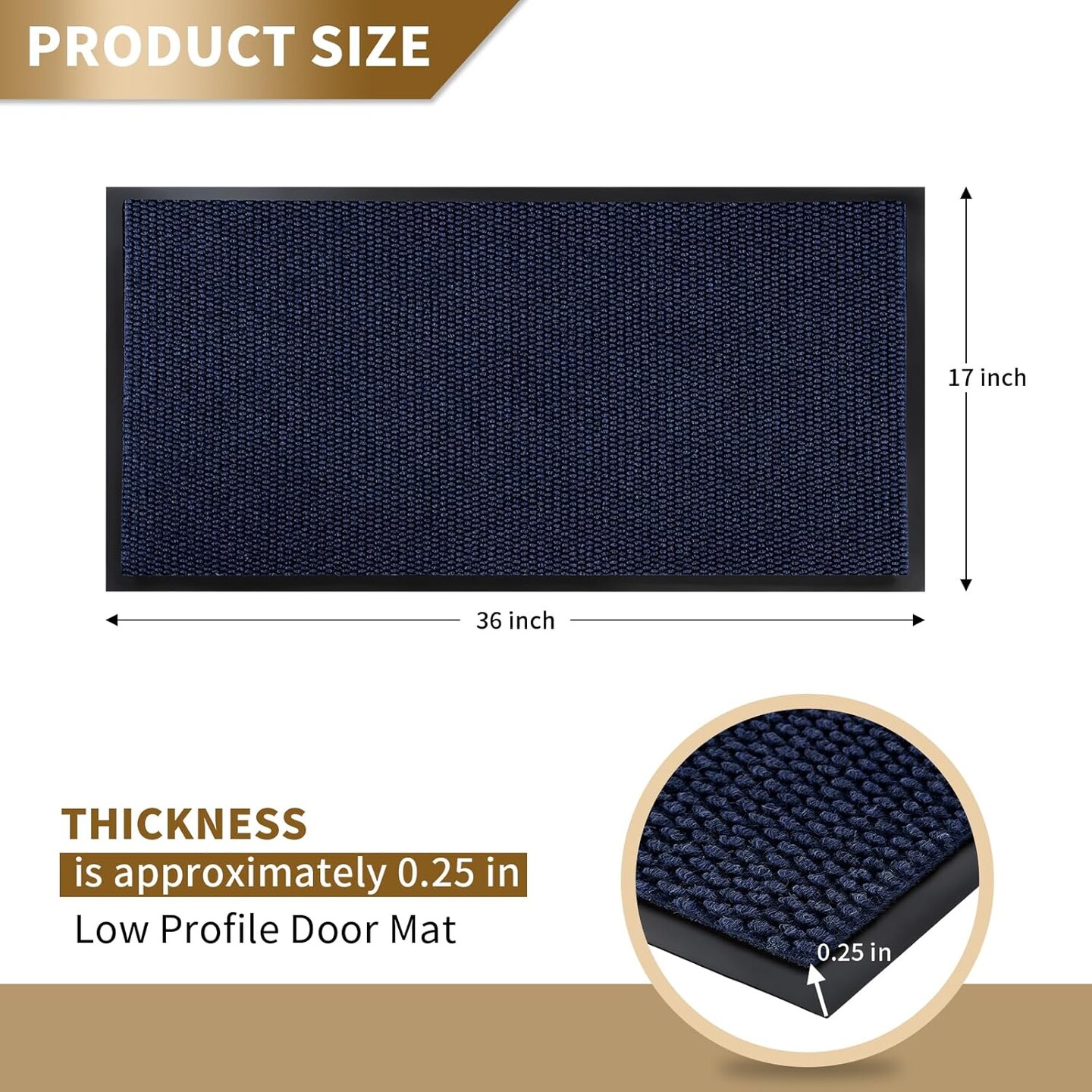Doormat Outdoor Indoor Entrance 36 x 17, All-Season All-Weather Front Door Mat, 100% Waterproof Welcome Matt for Floor Garage Outside Entry, Stain and Fade Resistant,Navy Blue