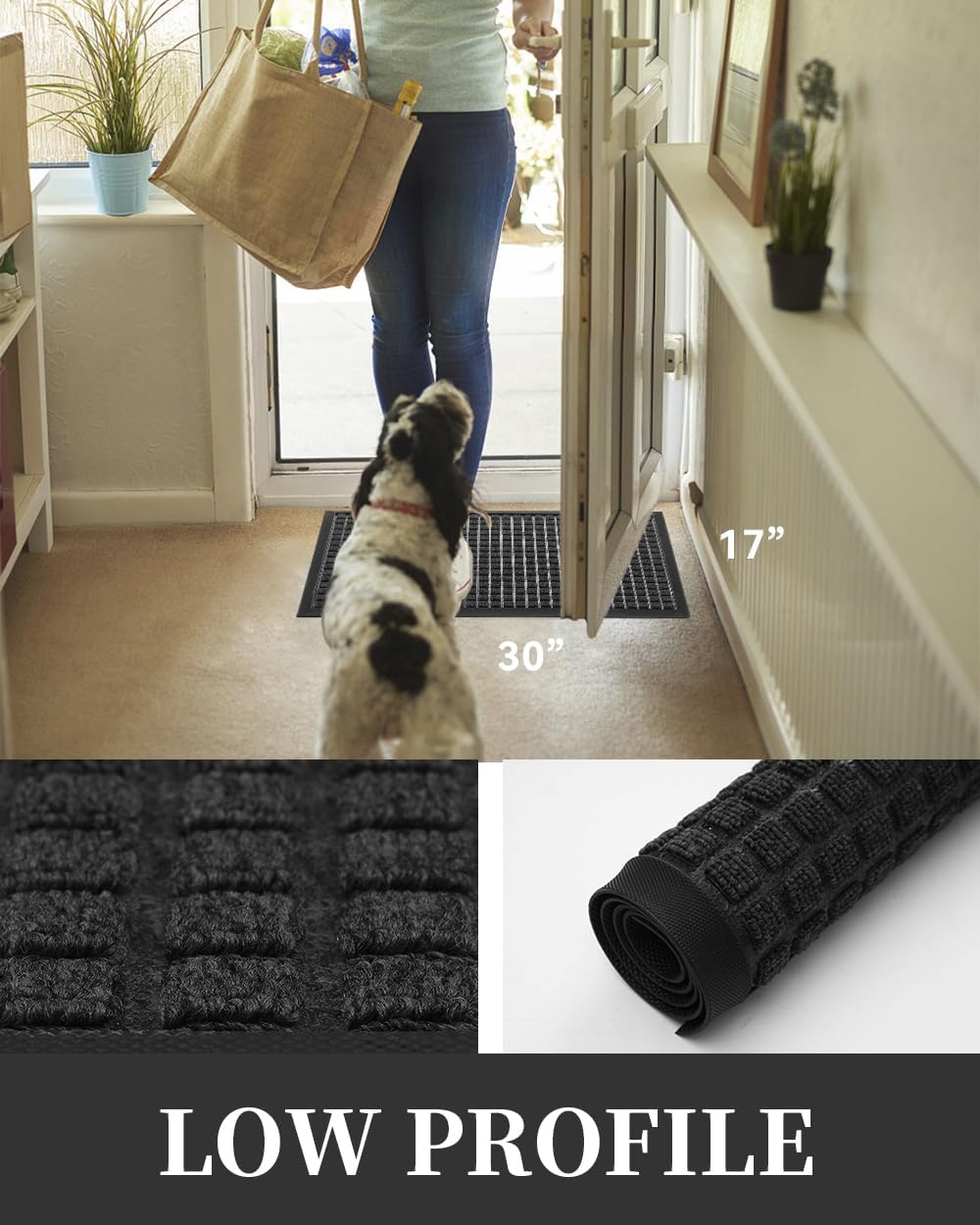 Front Door Mat Outside Entrance Doormat-Outdoor Indoor Door Mat for Entryway-Welcome Mat Thick Durable Rubber Backed Door Entry Mat Non Slip Dirt Trapper Absorbent-Black 17&#x201D;x30&#x201D;