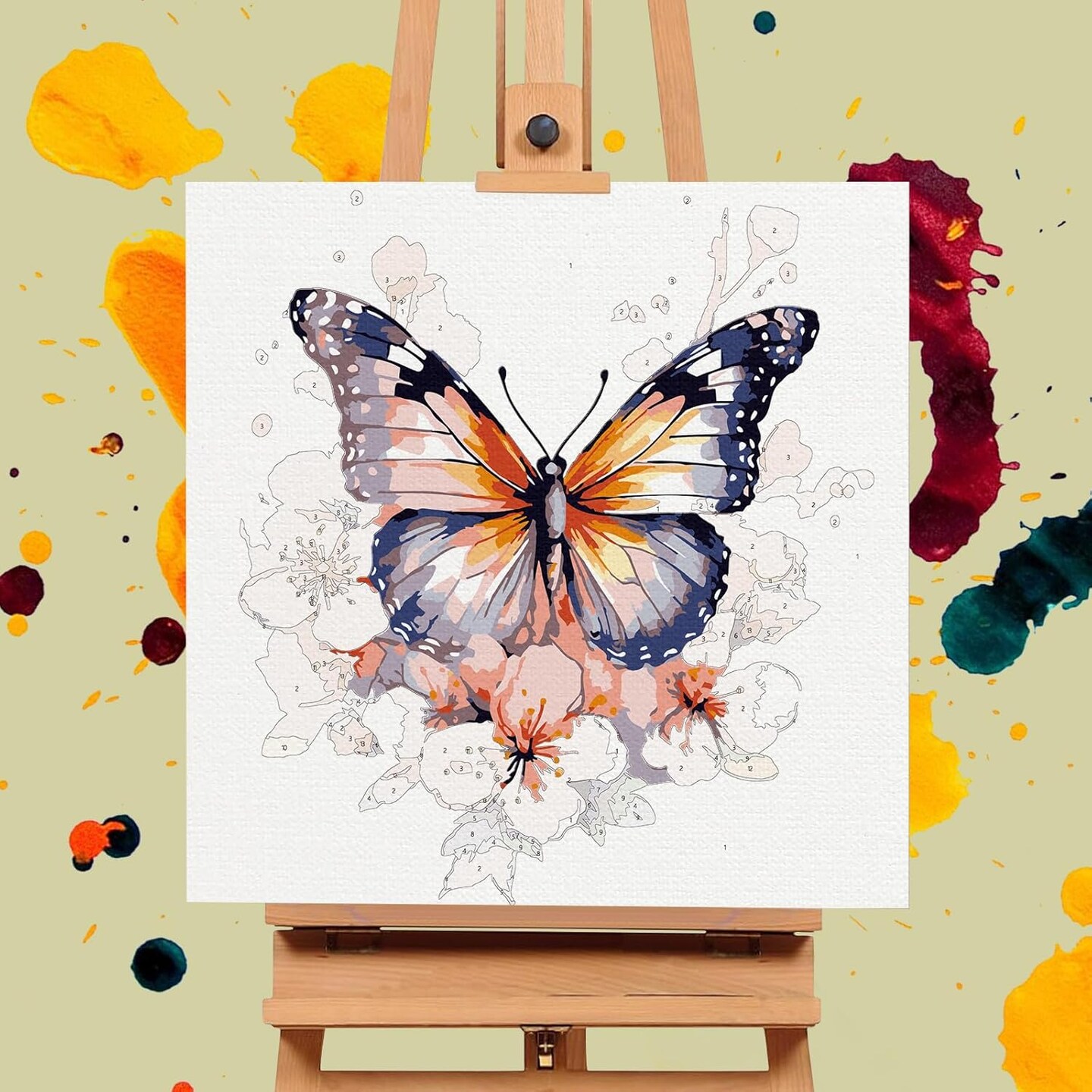 Framed Butterfly Paint by Numbers Kit, Acrylic Paint, 10x10 Canvas