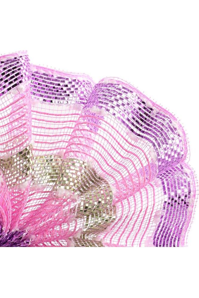 10.5&#x22; Puff Ball Wide Stripe Mesh Ribbon: Light Pink (10 Yards)