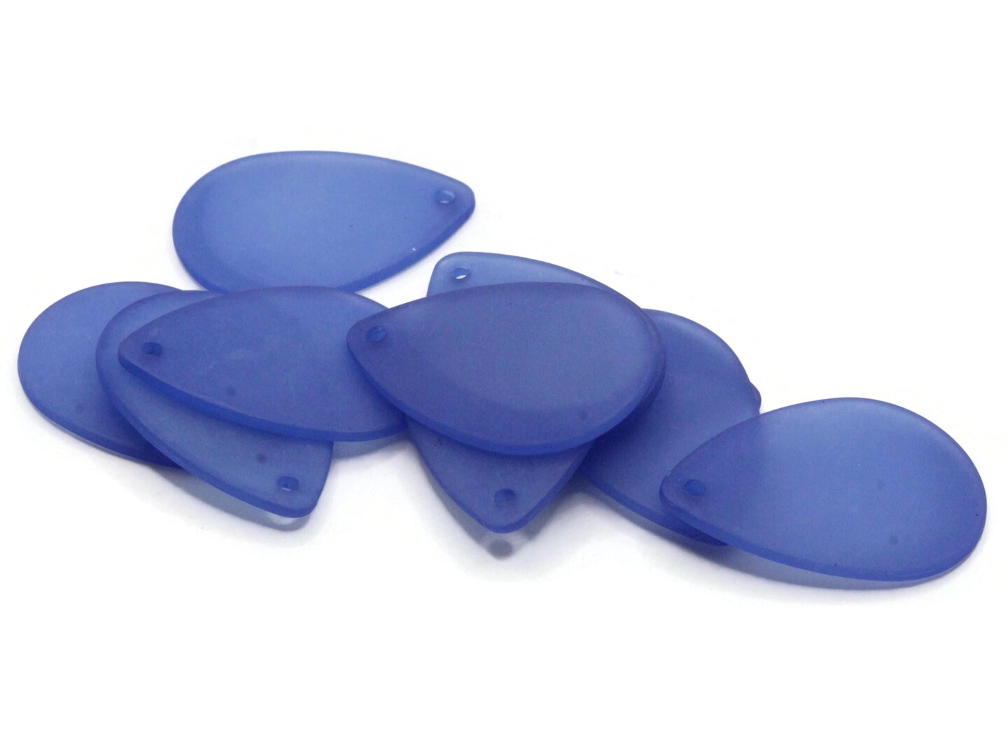 10 25mm Flat Teardrop Raindrop Frosted Blue Lucite Plastic Beads