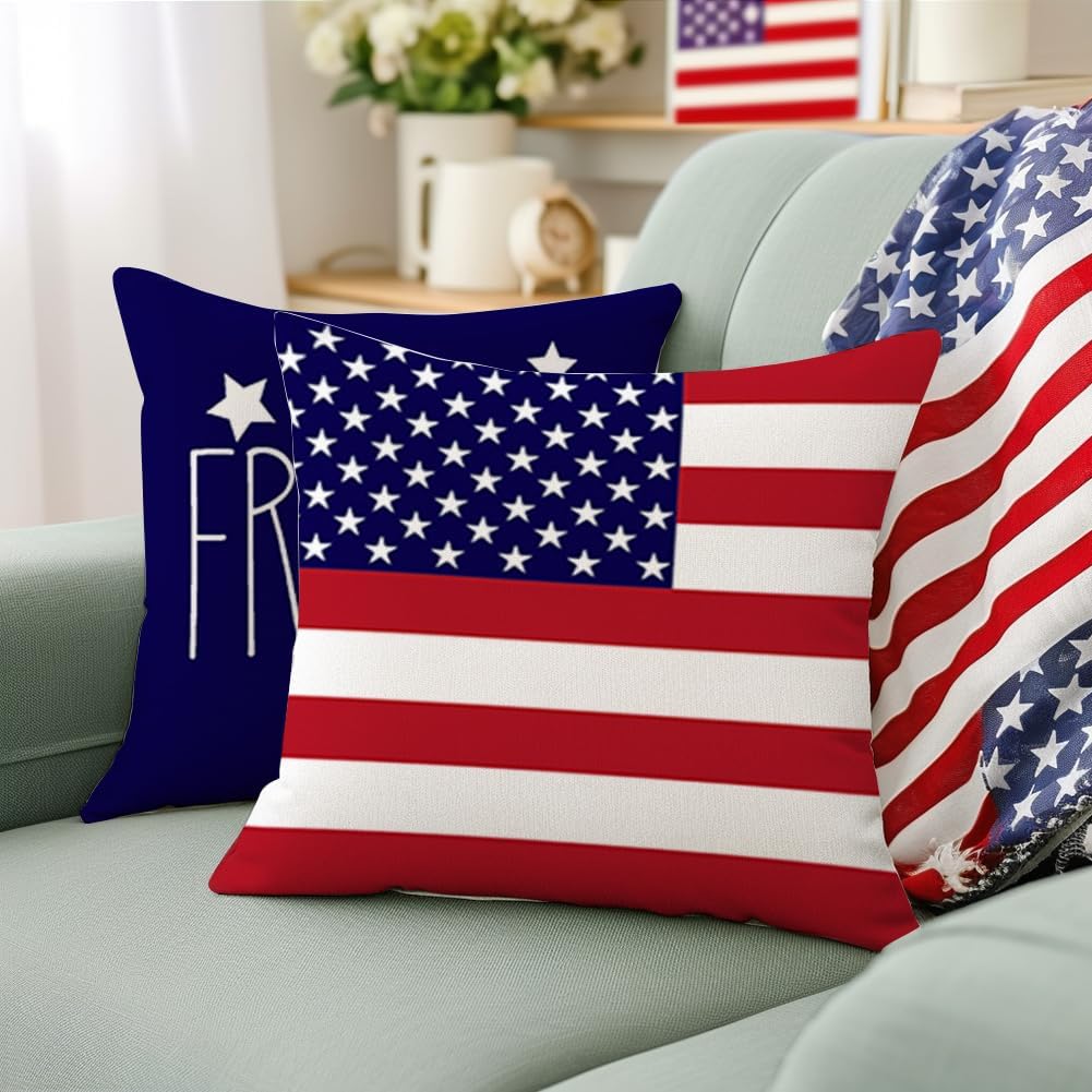 18x18, Set of 2 Decorative Throw Pillow Covers for 4th of July Decorations