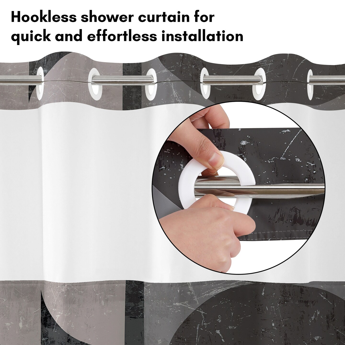 Americanflat 72x75 Hookless Shower Curtain - Abstract Shower Black Grey Curtain with Sheer Panel, Snap-In Liner, and Grommets