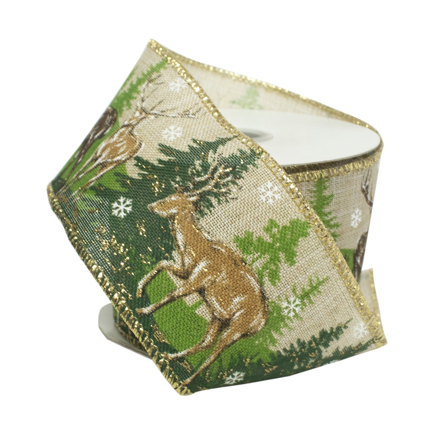 LaRibbons 2 1/2&#x22; Wired Ribbon | &#x22;Reindeer Tree&#x22; - Natural/Green | 10 Yard Roll