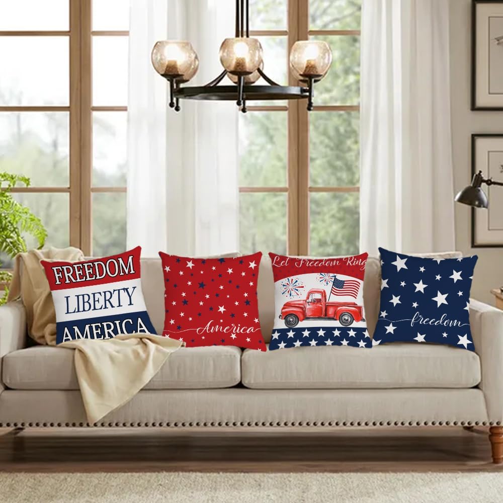 Set of 4 Throw Pillow Covers for 4th of July Decorations