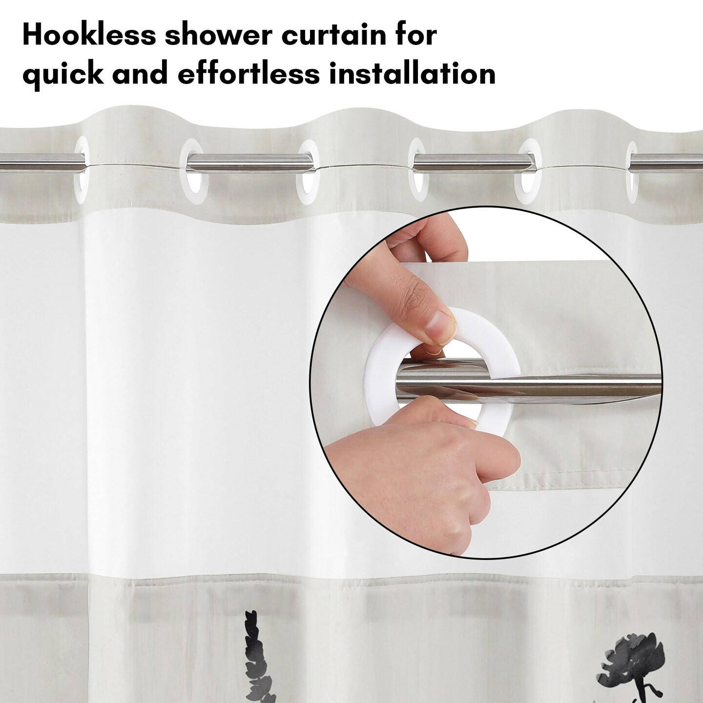 Americanflat 72x75 Hookless Shower Curtain - Floral Cream and Red Shower Curtain with Sheer Panel, Snap-In Liner, and Grommets - 100% Polyester