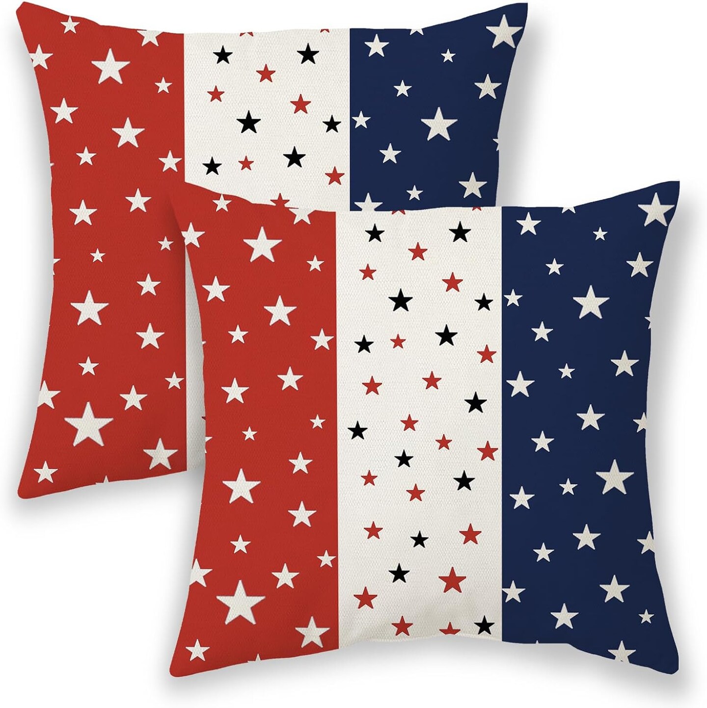 4th of July Pillow Covers 16x16, Set of 2 Patriotic Red, White & Blue Throw Pillow Covers for Indoor & Outdoor Decor, American Flag Linen Cushion Covers for Sofa, Bed, Car