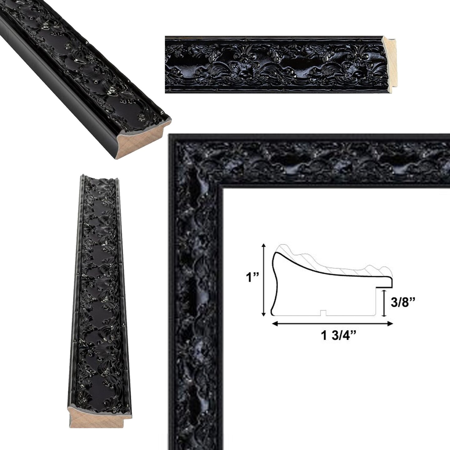 Piano Black Glossy Ornate Picture Frame 20x28 frame