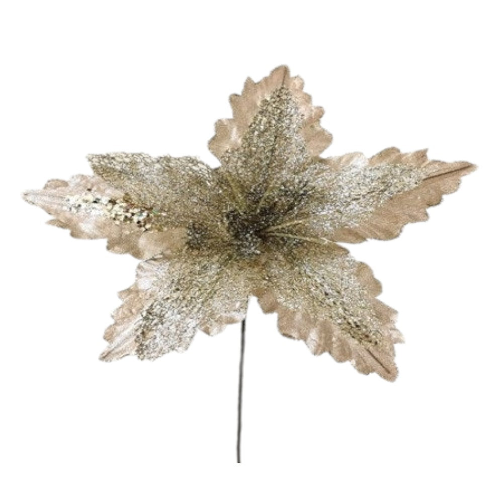 16&#x22; Champagne Velvet Sheer Poinsettia Flower &#x2013; Elegant Christmas Floral Decoration