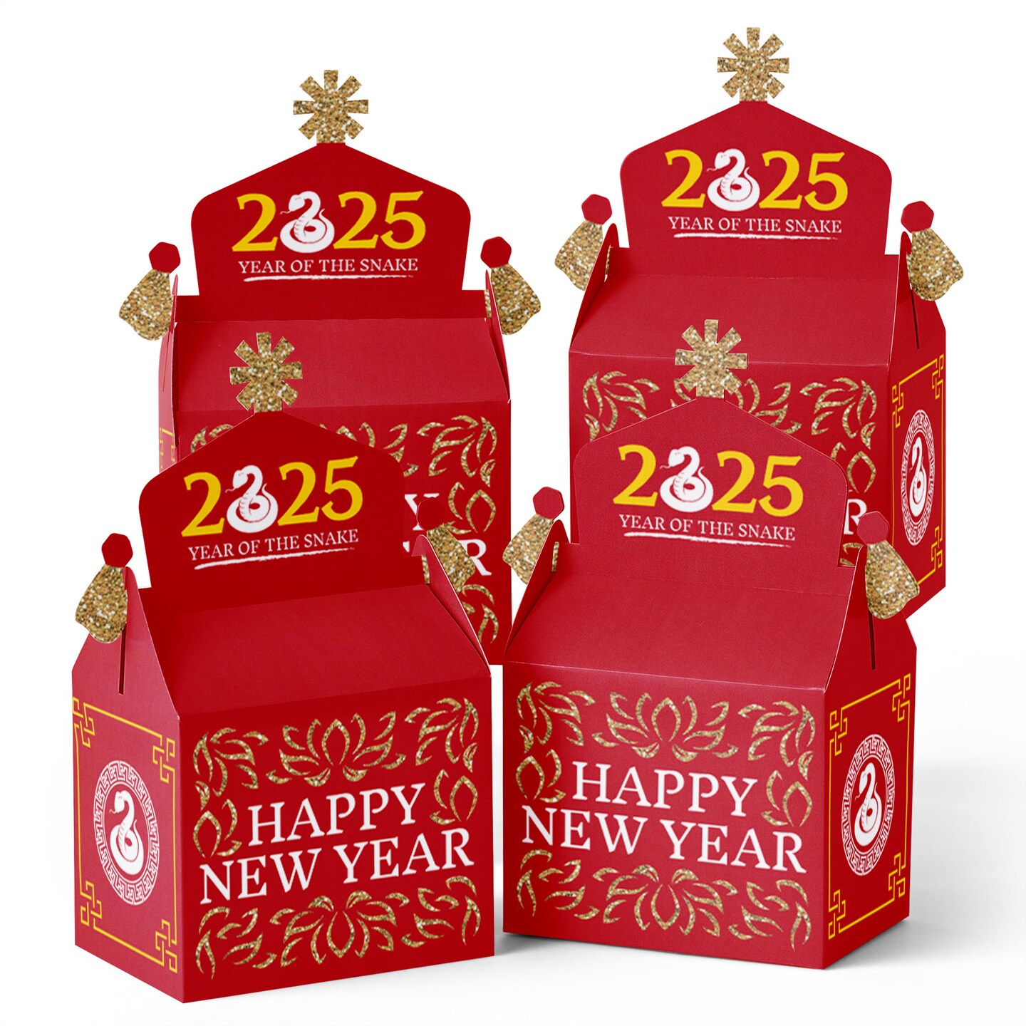 Big Dot of Happiness 2025 Year of the Snake - Treat Box Party Favors - Lunar New Year Goodie Gable Boxes - Set of 12