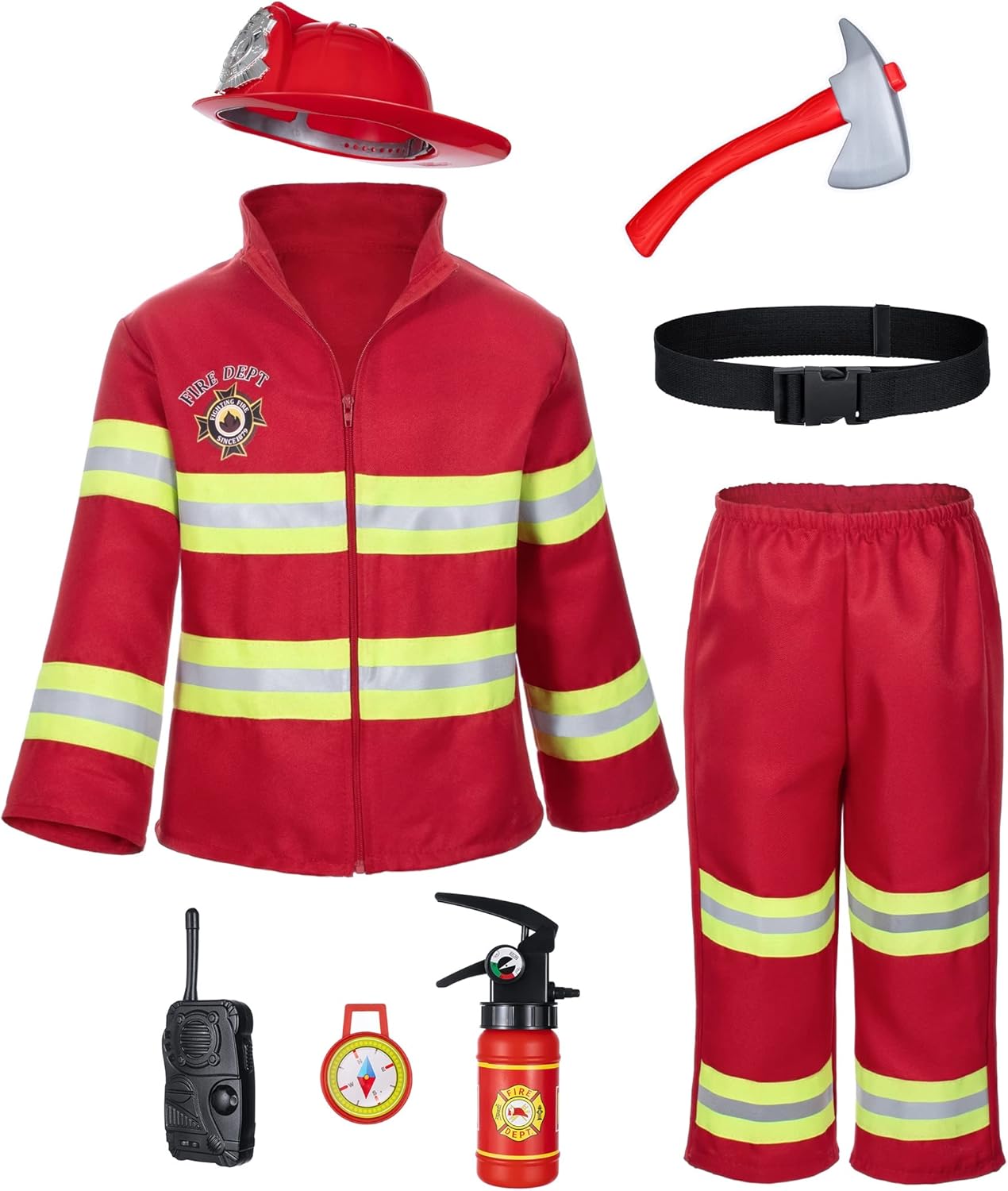 Kid&#x27;s Fireman Firefighter Costume Toys with Complete Accessories for Boys and Girls Birthday Halloween Party Dress Up