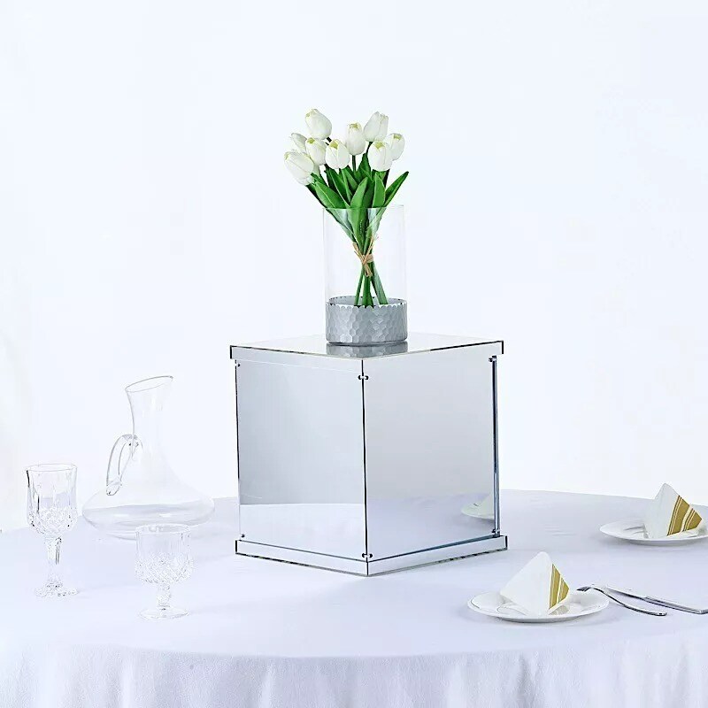 12" tall Silver Acrylic Display Box Centerpiece Wedding Pedestal Riser Column