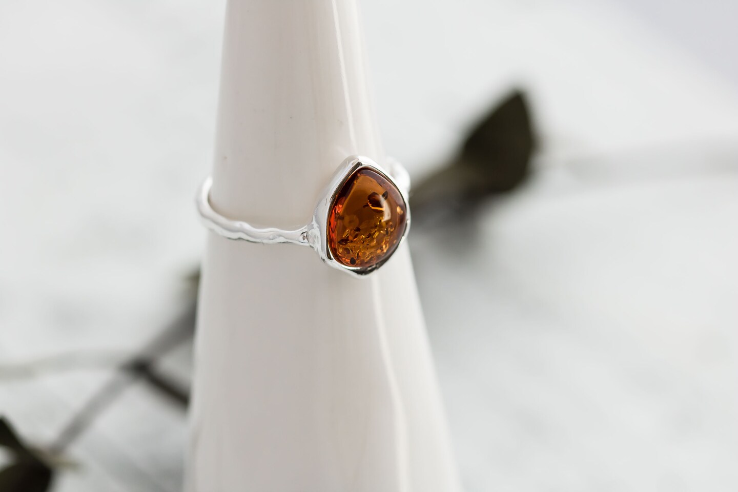 Sterling good Silver & Amber Ring.