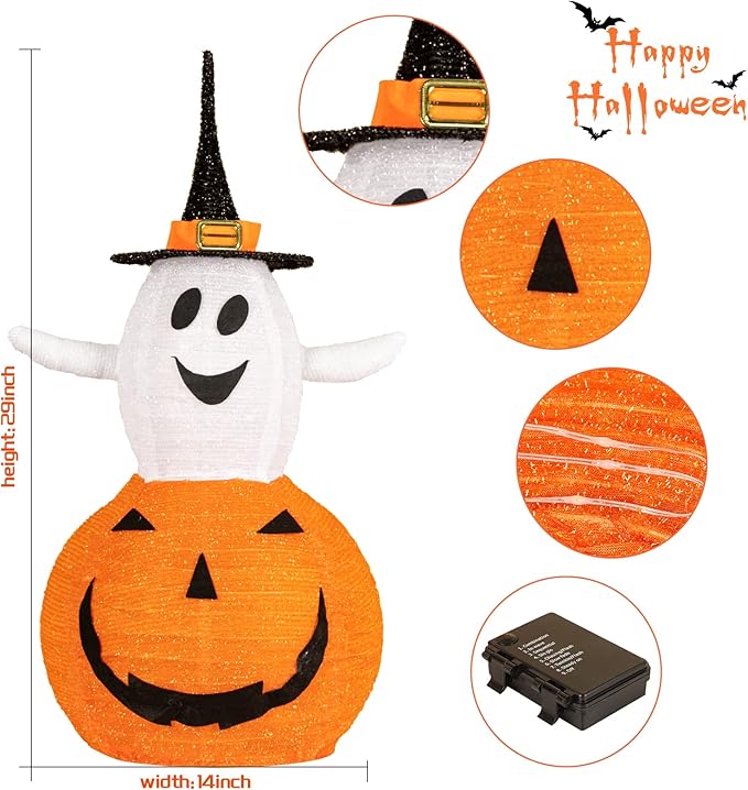 3FT Halloween Collapsible Pumpkin Decorations with 8 Lighted Mode for Outdoor Indoor Garden Yard Porch Home Party Decor(75 LED Light Up)
