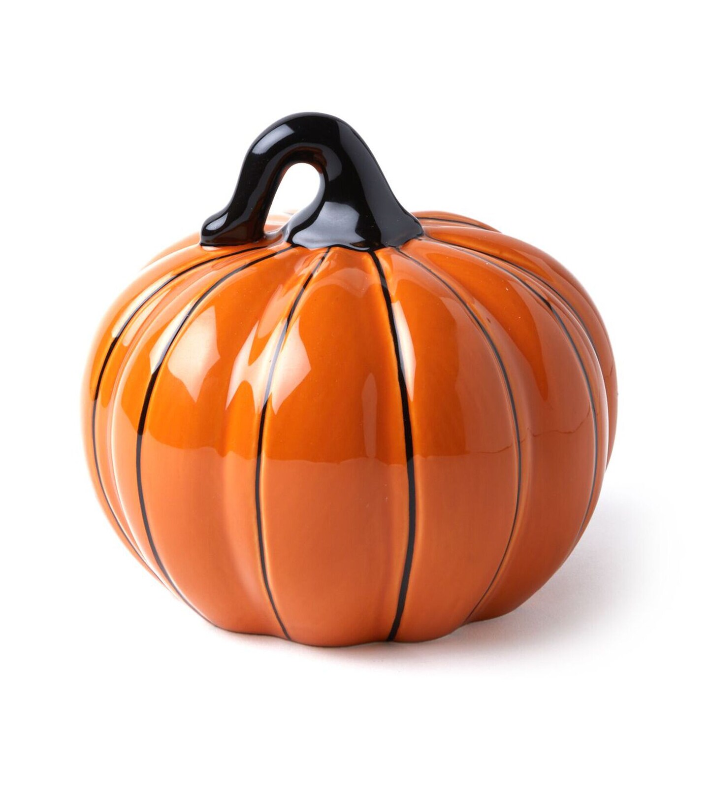 Orange &#x26; Black Striped Ceramic Pumpkin &#x2013; Stylish Halloween Decor