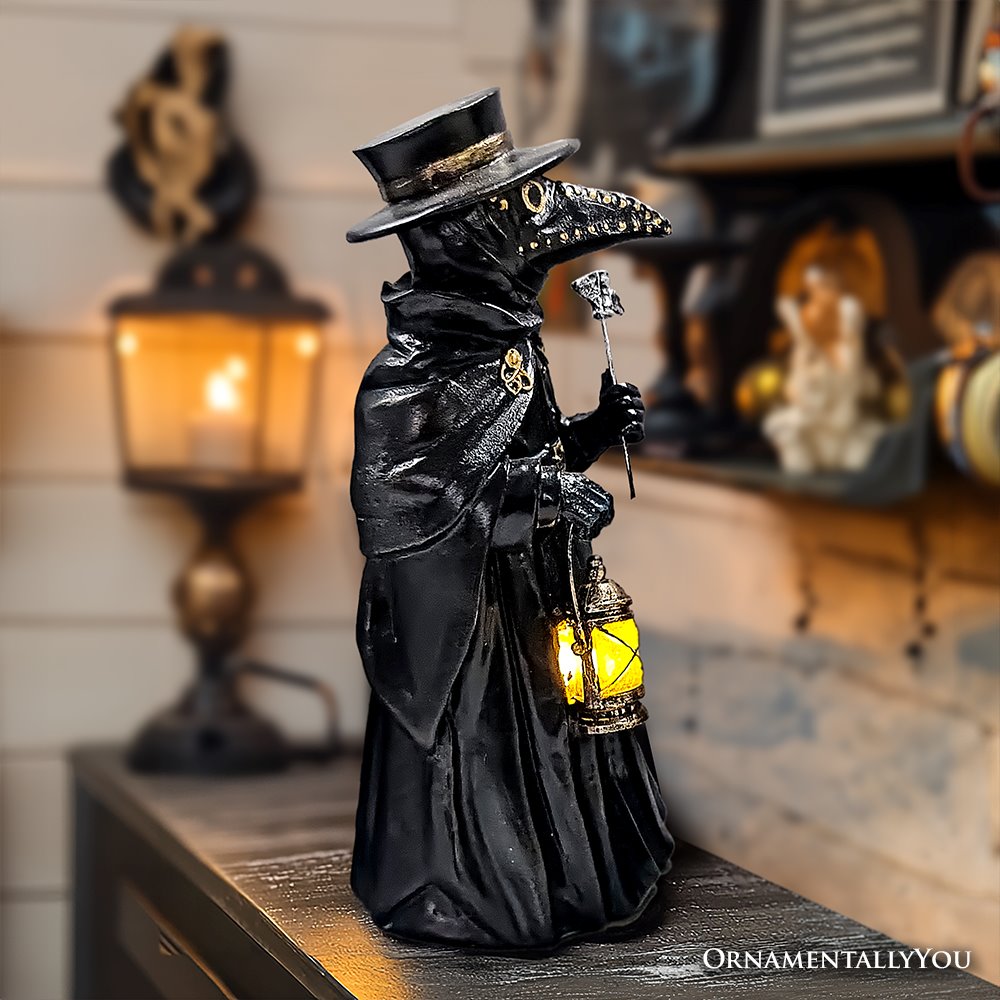 Plague Doctor Creepy Home Figurine, 8&#x22; LED Haunted Halloween House Statue