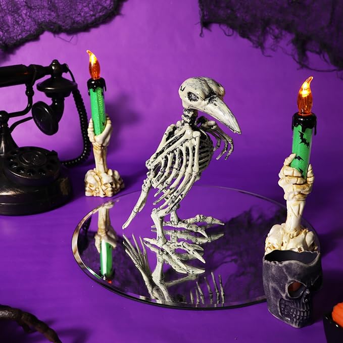 Halloween Skeleton Bird, Creepy Haunted House Crow Prop, Realistic Tabletop Decor, 8.5 Inches
