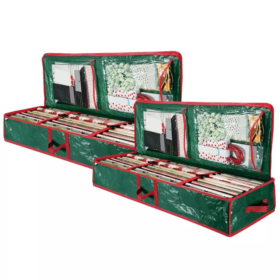 2PC Christmas Wrapping Paper Storage Container-Under bed Gift Wrap Organizer Bag
