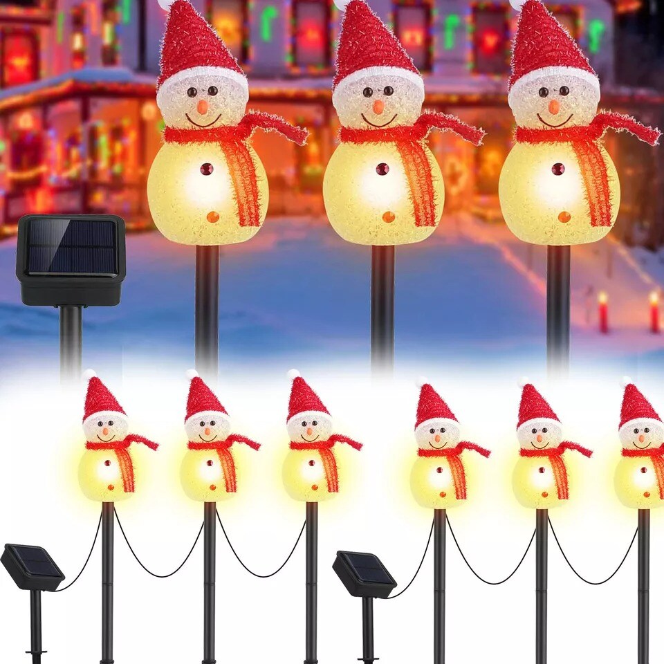 Solar Garden Stakes Light 3 Snowmen Christmas Yard LED Light Waterproof