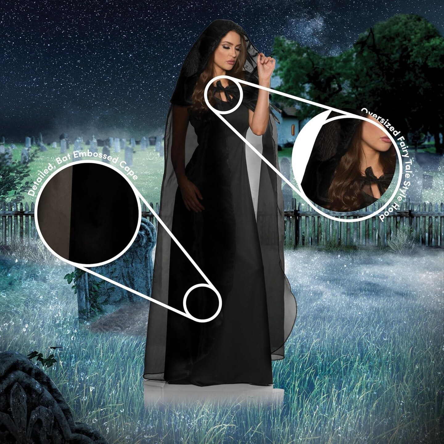 UNDERWRAPS Deluxe Cape with Hood - Halloween Capes with Hood for Adults