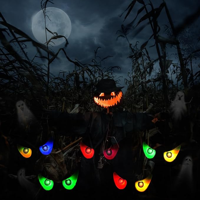 Battery Halloween Lights with RGB Flashing Eyes, Lighted Up Eyeball Halloween Decorations Lights for Indoor Outdoor Room Party Garden Graveyard Carnival Decor