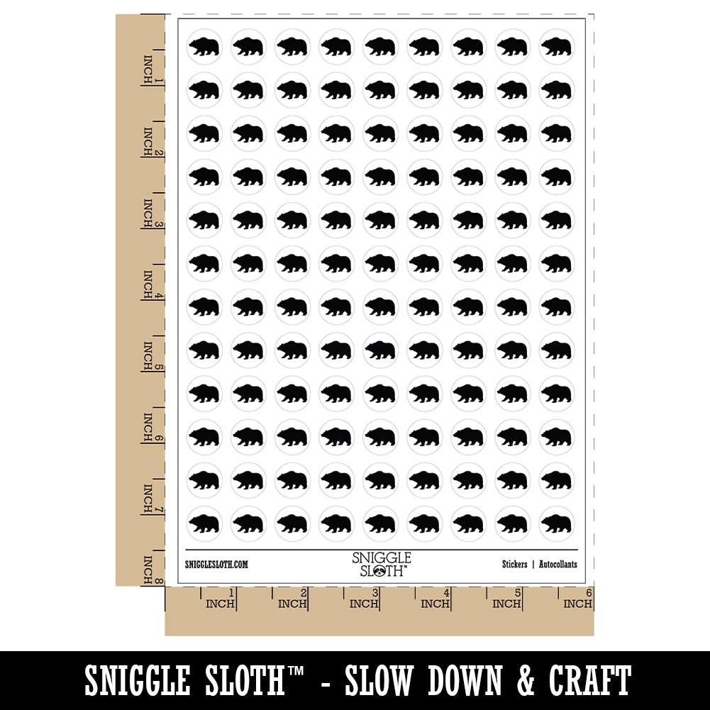 Fuzzy Grizzly Bear Silhouette 200+ 0.50&#x22; Round Stickers