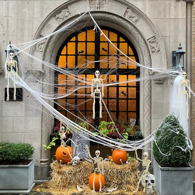 6PCS Skeleton Halloween Decorations, 16 in Full Body Poseable Small Skeleton Plastic Bones with Movable Posable Joints for Halloween Indoor Outdoor Party, Graveyard, Haunted House Accessories