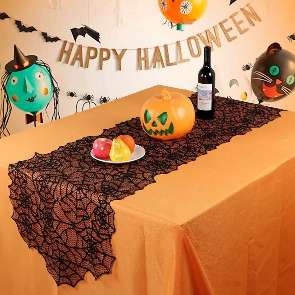 Halloween Lace Table Runner Spider Web Tablecloths Home Decor Fireplace Cover