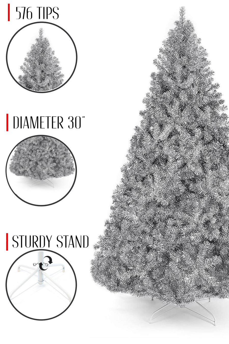 5FT Full Bodied Metallic Silver Tinsel Tree with Metal Stand