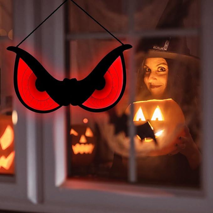 Spooky Eyes Lights, 20 Inch Large Wooden Halloween Window Eye Lights with 7 Color Modes and USB/Battery Operated for Home, Wall, Window, Trees Halloween D&#xE9;cor, Style A