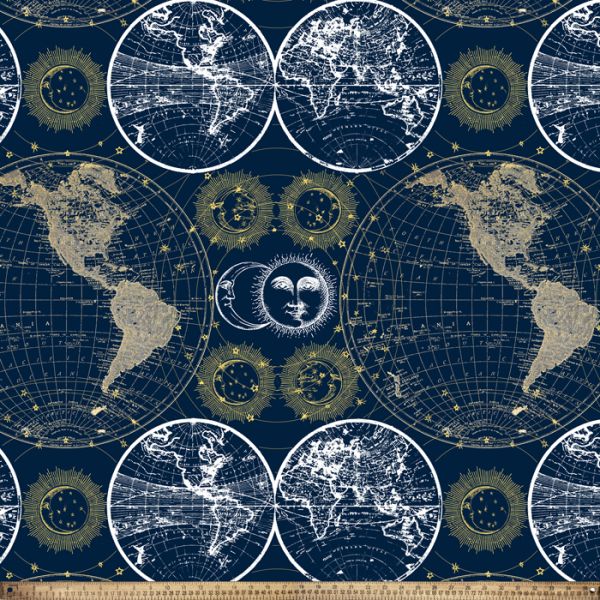 Celestial Globes Anti-Pill Premium Fleece Fabric | By The Yard