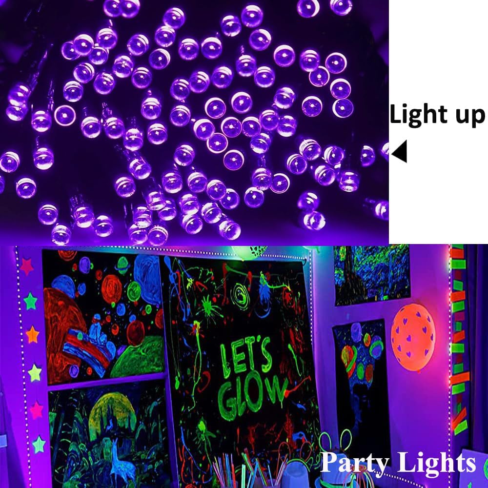 Black Light String Lights Blacklight 100 LEDs 33 Feet Black Lights for Glow Party, (Purple)