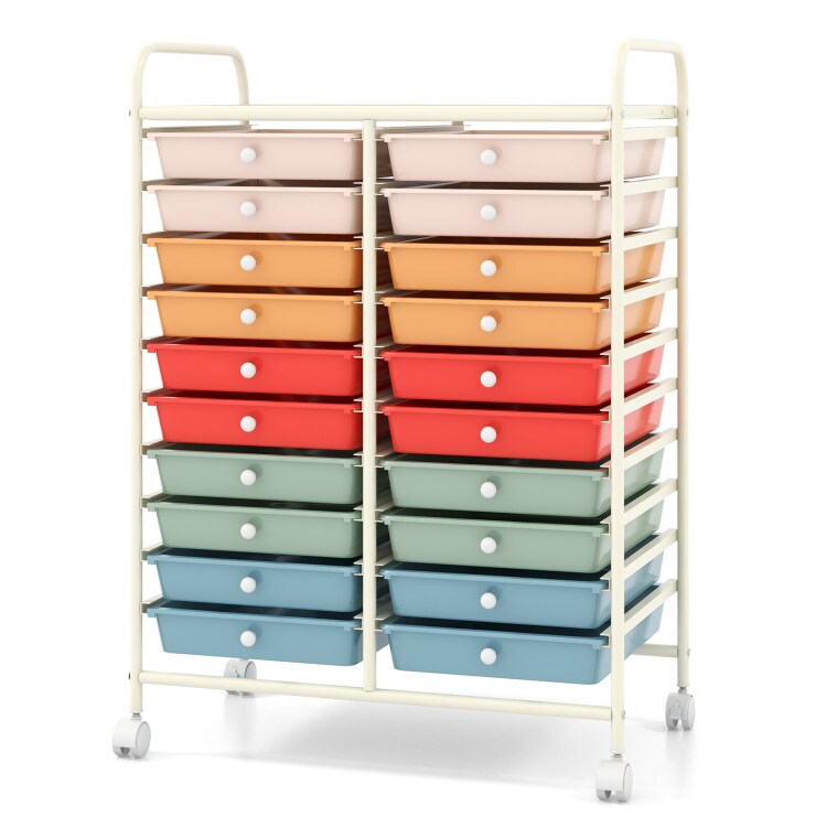 White Steel 20-Drawer Rolling Storage Cart with Wheels for Easy Organization