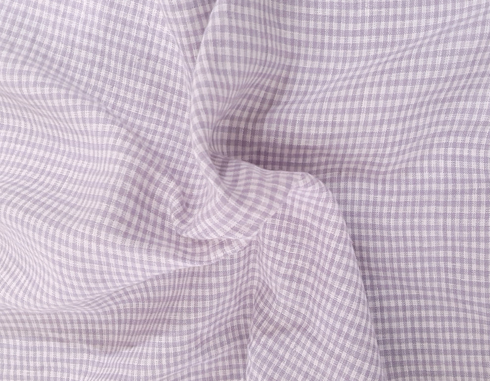 1 Yard Lavender &#x26; White Small Gingham Woven Linen Fabric for Apparel &#x26; Crafts
