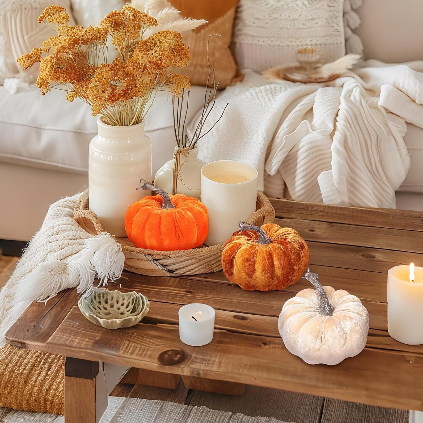 2pcs Velvet Fake Pumpkins Fall Harvest Fabric Foam Pumpkin Thanksgiving Halloween Decor