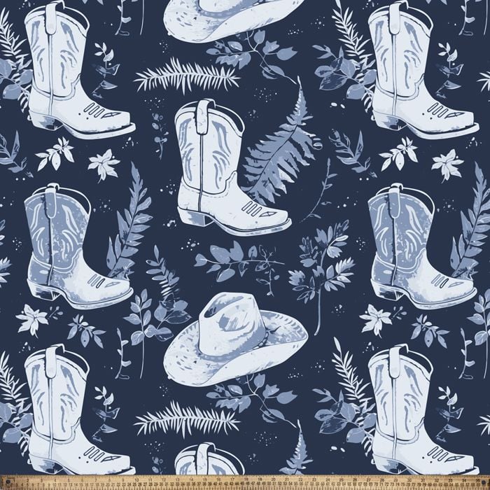 Country Cowboy Boots and Hats Anti-Pill Premium Fleece Fabric | By The Yard