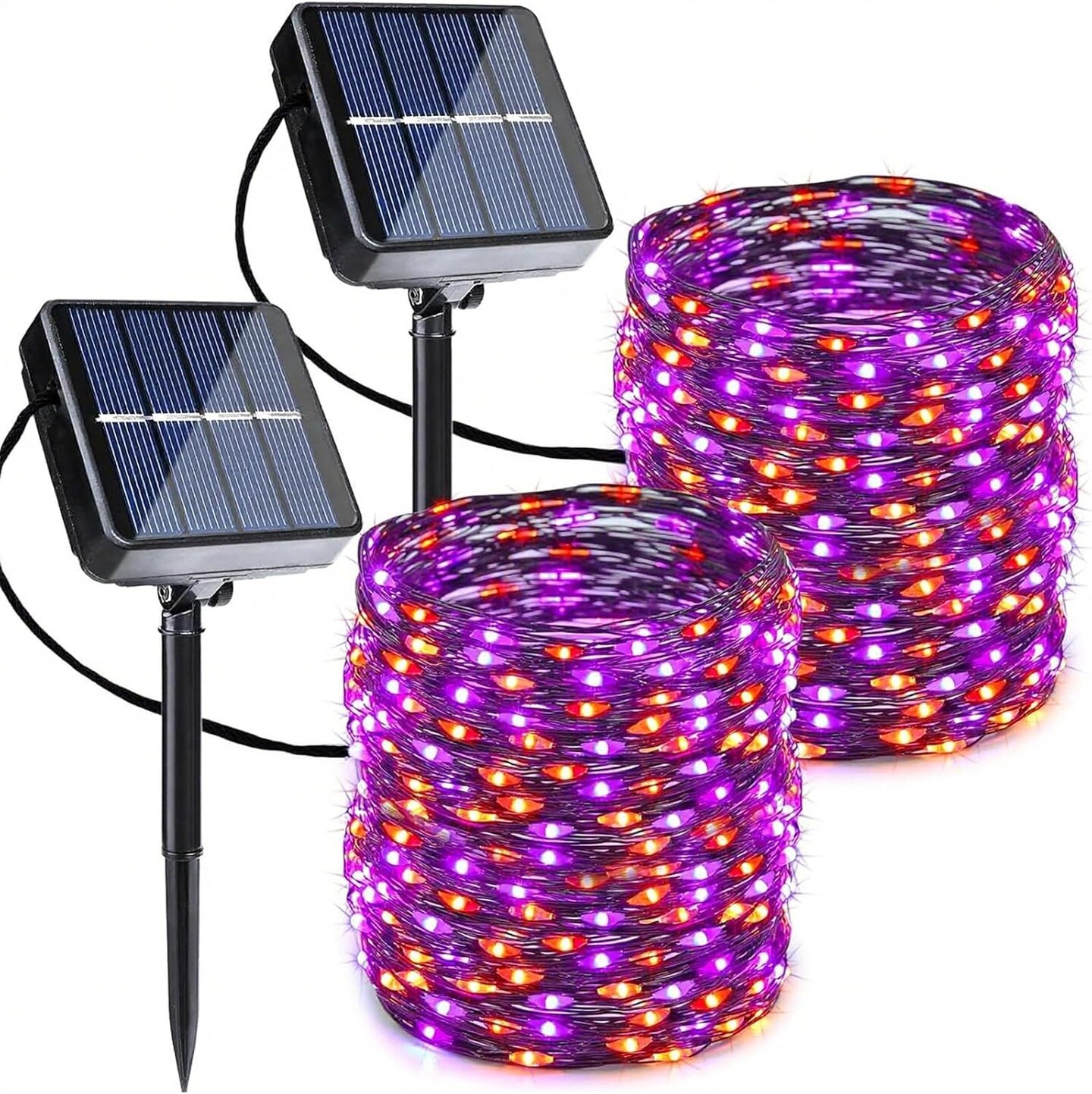2 Pack Total 80FT 240LED Solar Fairy Lights,Orange Purple Halloween Solar String Lights