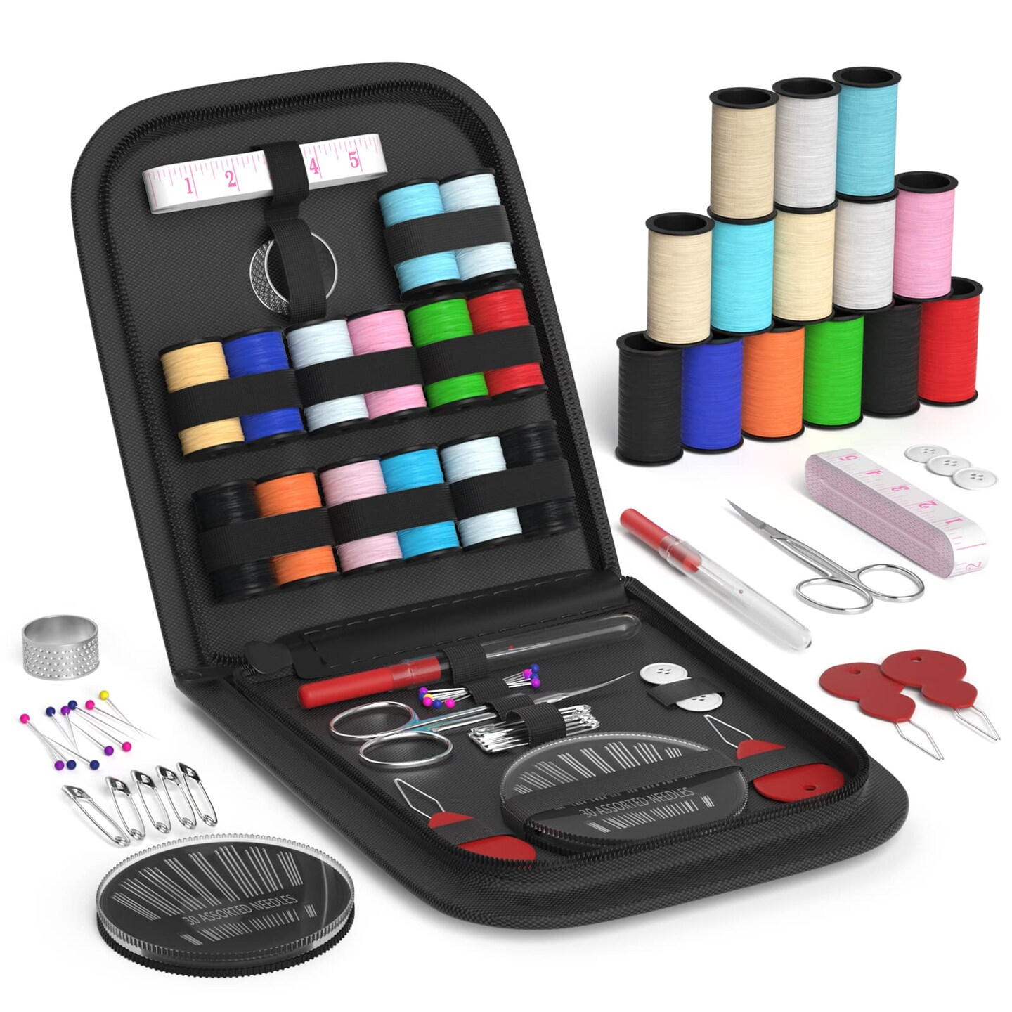 Sewing Kit Christmas Gifts for Grandma, Mom, Adults, Kids, Beginner, Traveler, Emergency, Portable Sewing Supplies Contains Soft Tape Measure, Scissors, Thread, Sewing Needle etc(Black, S)
