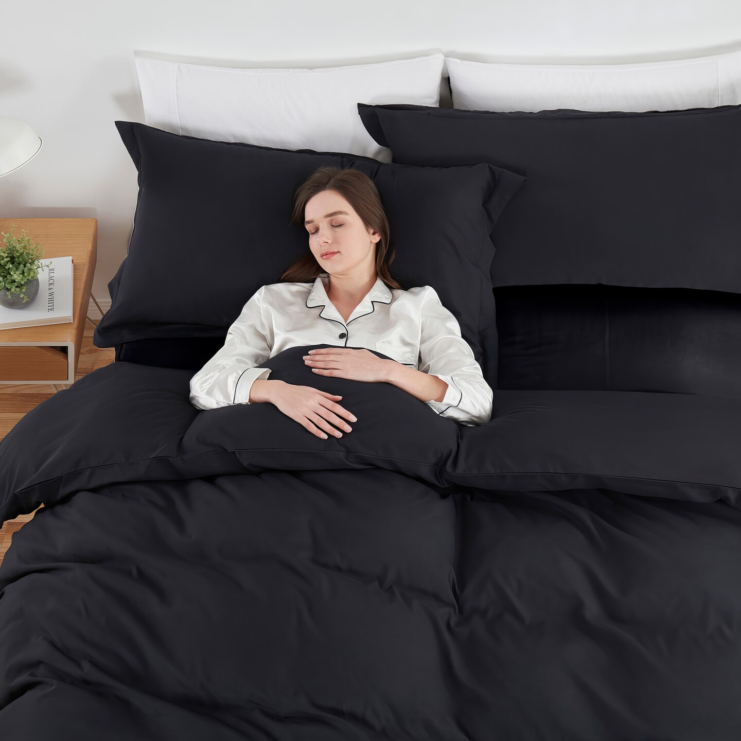 Hearth & Harbor Duvet Cover With Fitted Sheet Soft Double Brushed Bedding Set