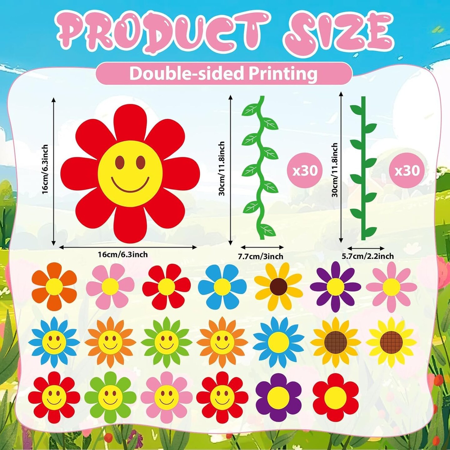 20PCS Spring & Summer Party Decorations – Sunflower Banner, Flower Cutouts, Green Leaf Streamers & Hanging Swirl Garlands for Home, Classroom, Kindergarten, Baby Shower & Birthday Parties