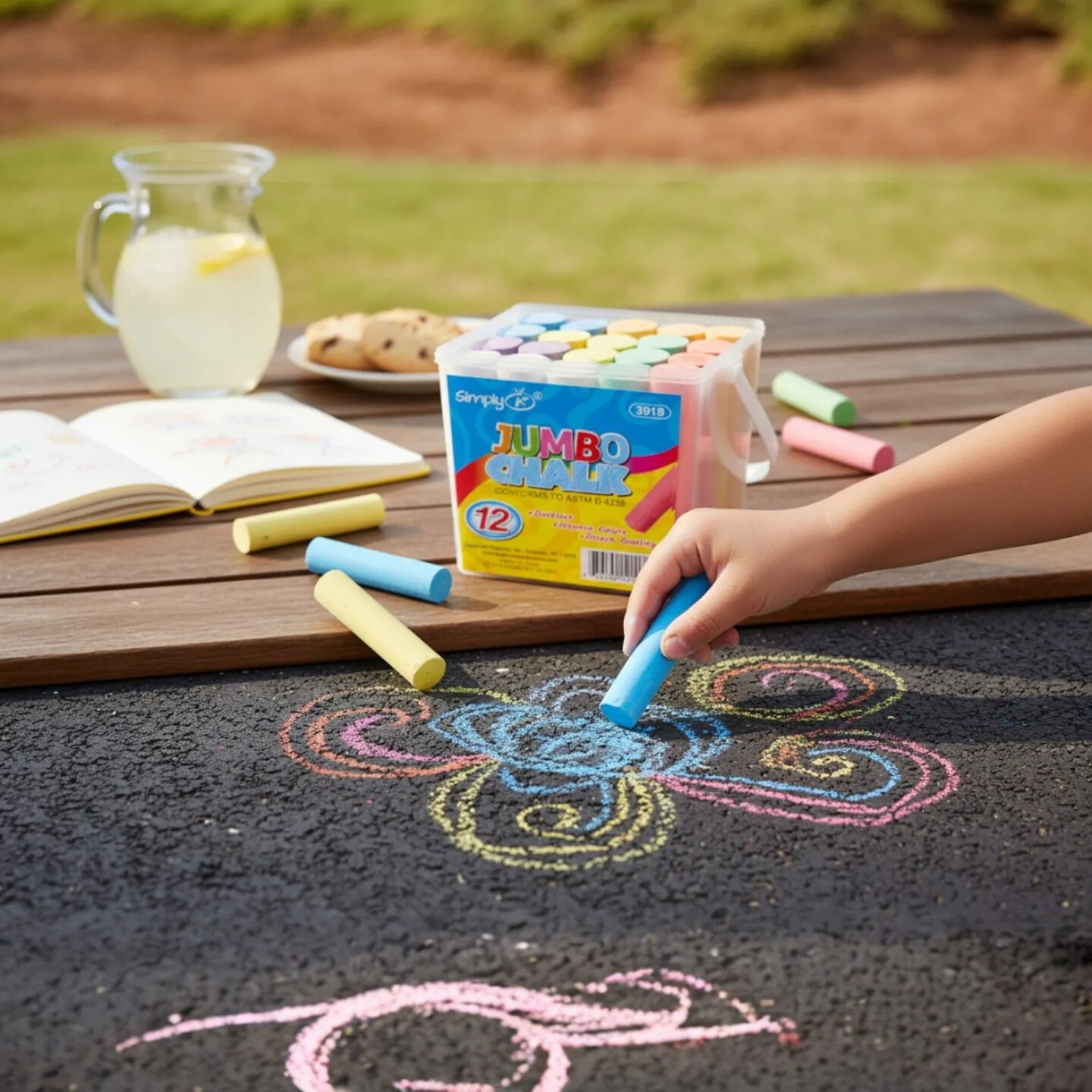 Jumbo Sidewalk Chalk 12Pcs– Thick Washable Outdoor Chalk for Kids, Classroom Art, Playground Drawing, Assorted Colors
