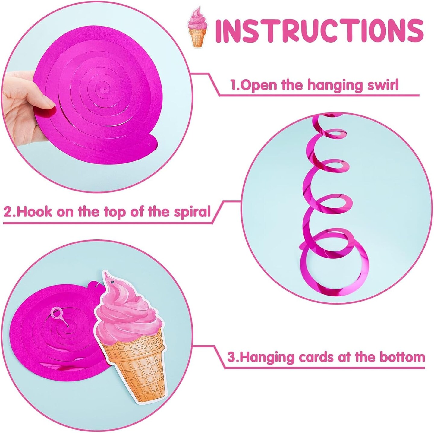 18PCS Ice Cream Hanging Swirl Decorations – Sweet Summer Ceiling Streamers for Girls Birthday, Baby Shower, Ice Cream Party Supplies & Candy Theme Decor