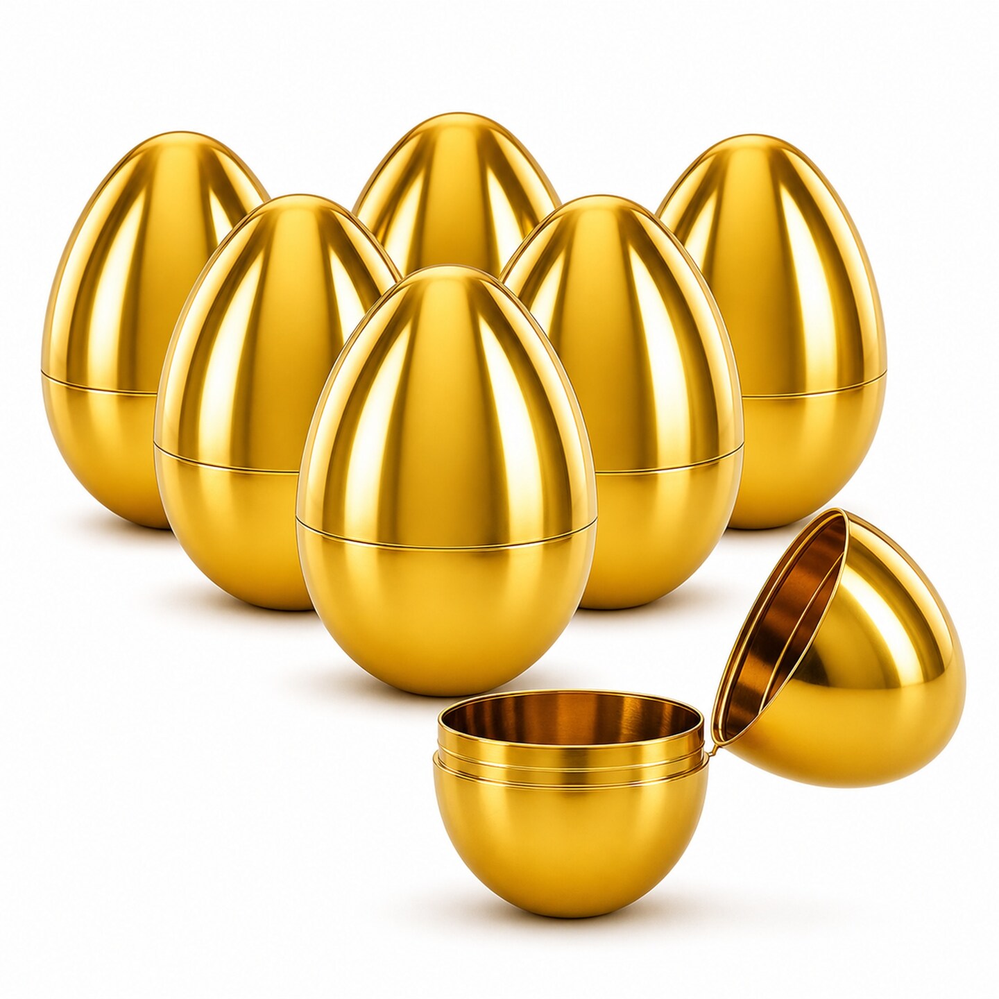 Set of 6 Metallic Gold Easter Eggs Fillable Plastic Hinged Eggs
