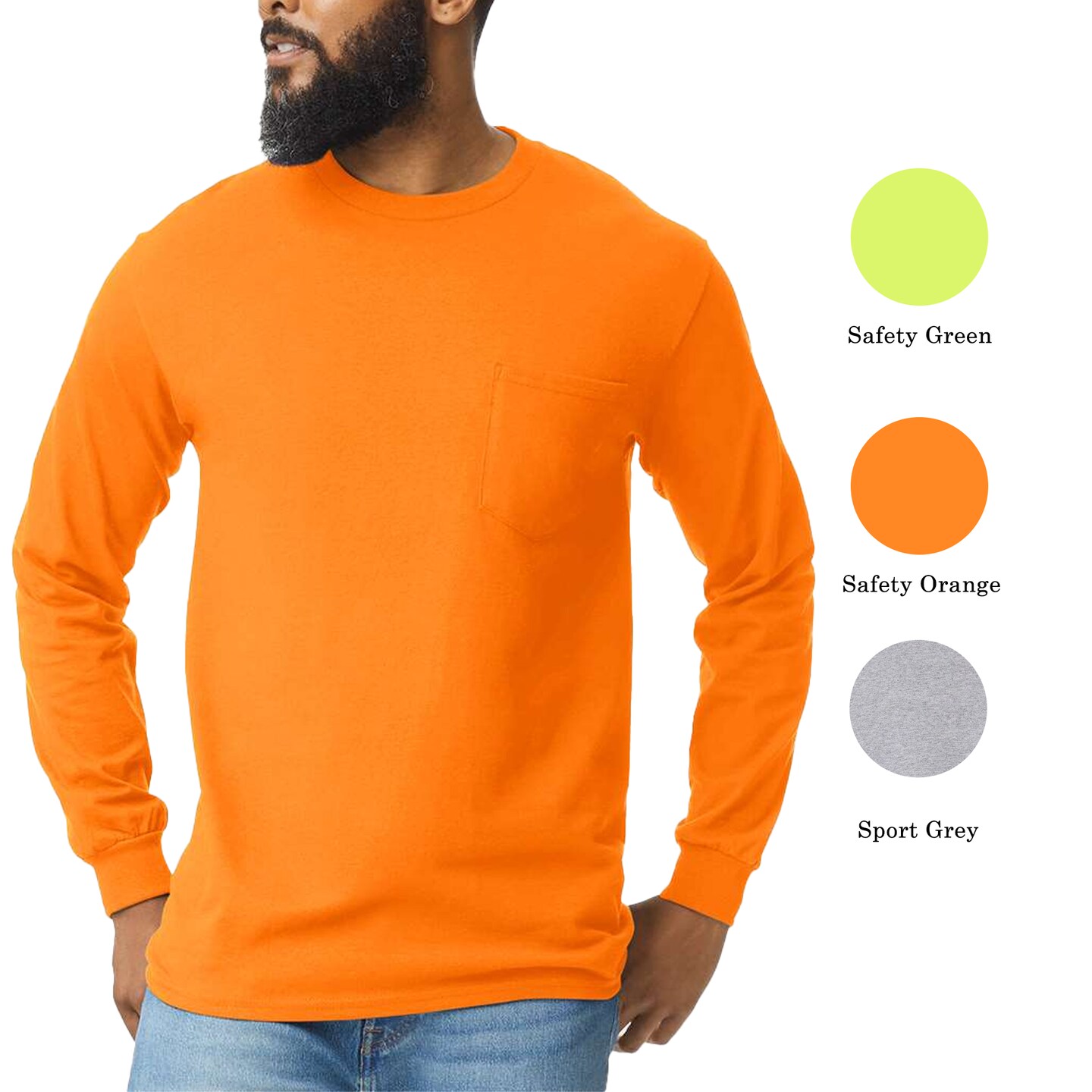 Gildan Ultra Cotton Long Sleeve Pocket T-Shirt, Durable Adult